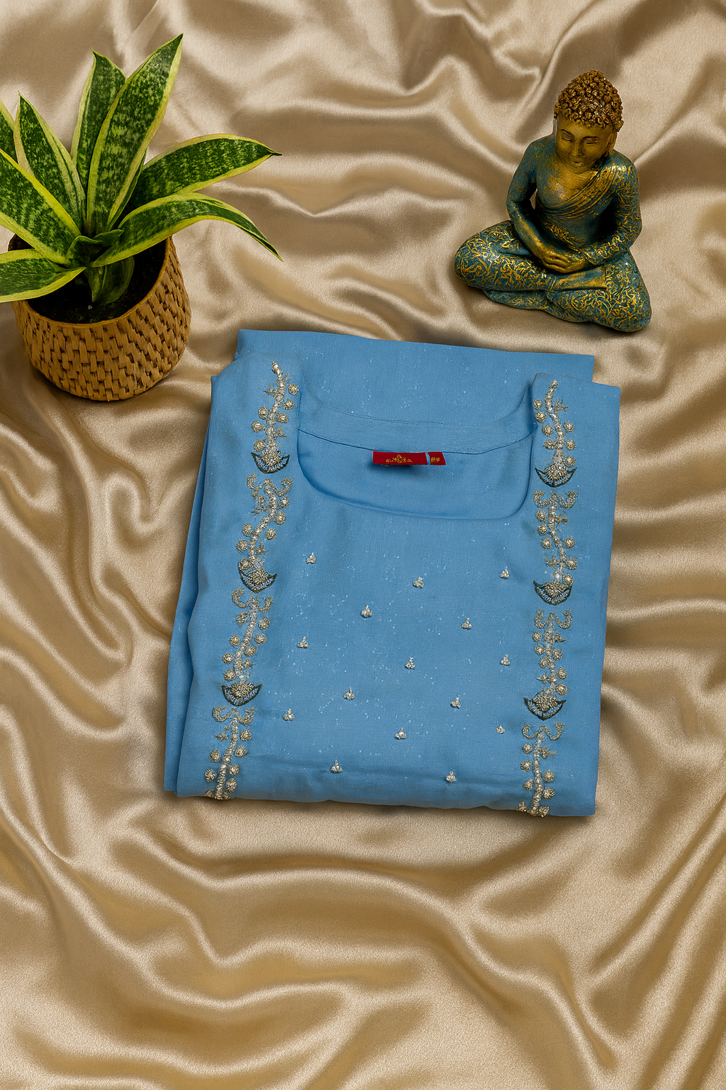 Premium Sky Blue Cotton Straight Kurta for Women | Hand Embroidered Ethnic Kurti | Comfortable Everyday & Festive Wear