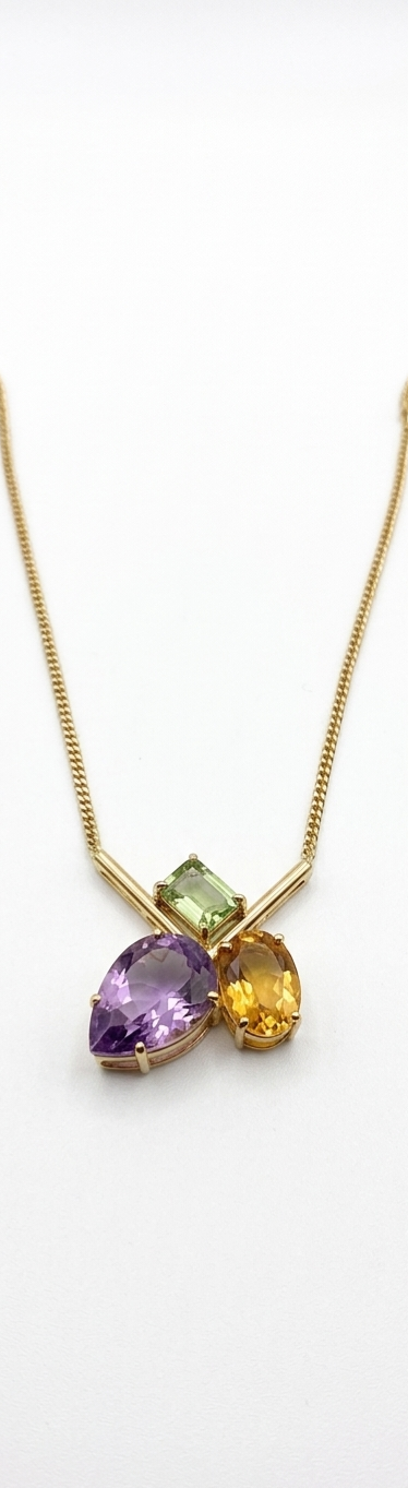 Gold-Plated Chain with Multicolor Stone Pendant