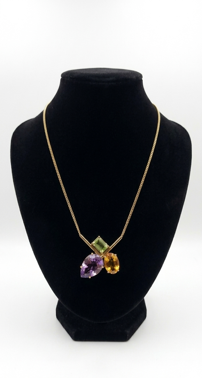 Gold-Plated Chain with Multicolor Stone Pendant