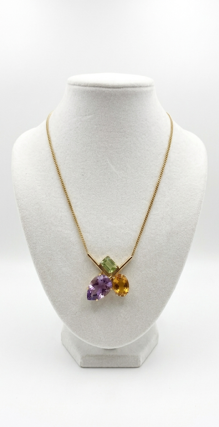 Gold-Plated Chain with Multicolor Stone Pendant
