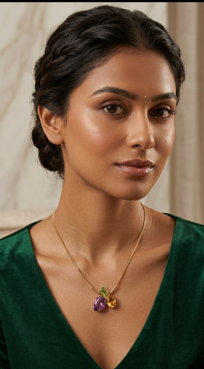 Gold-Plated Chain with Multicolor Stone Pendant