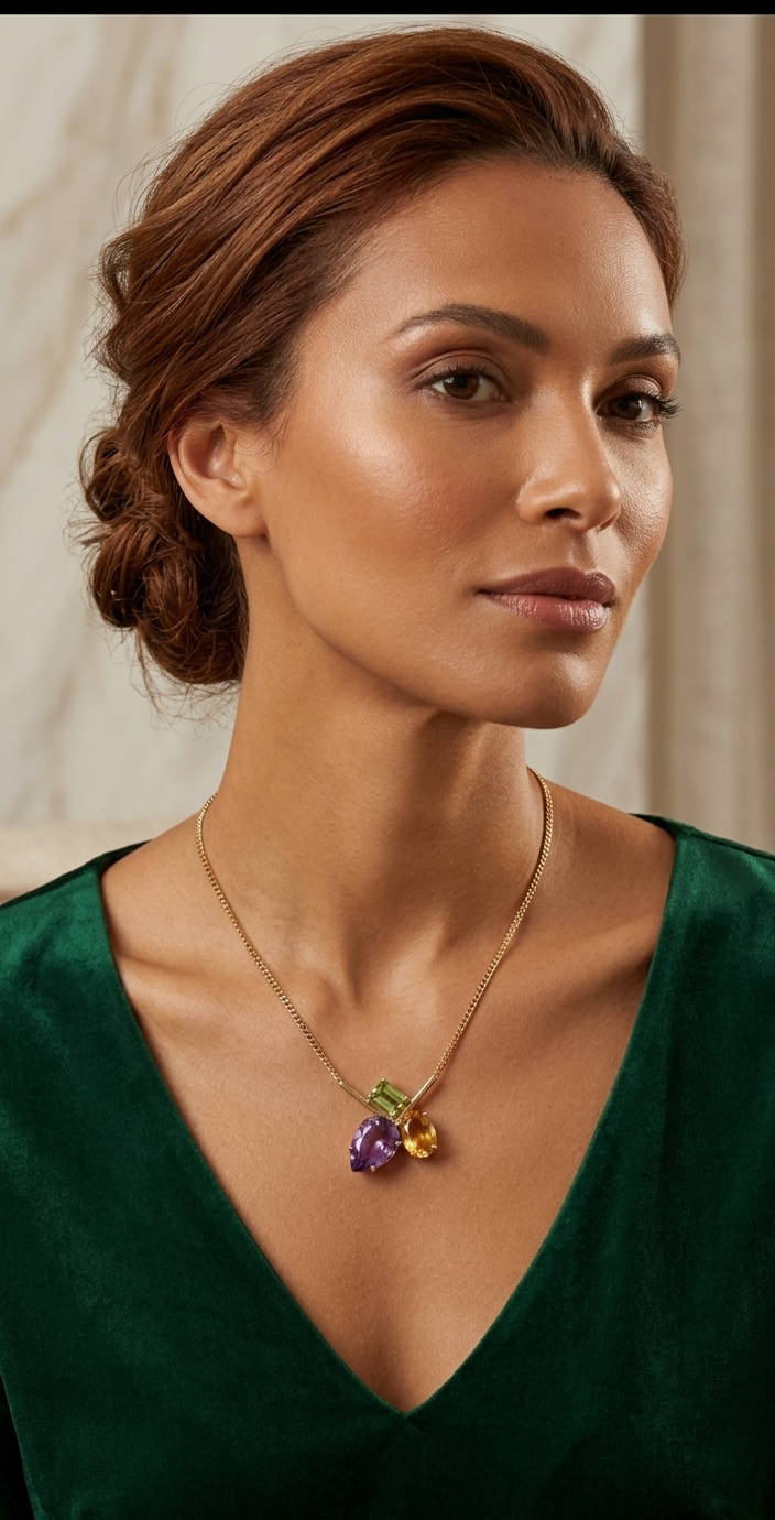 Gold-Plated Chain with Multicolor Stone Pendant