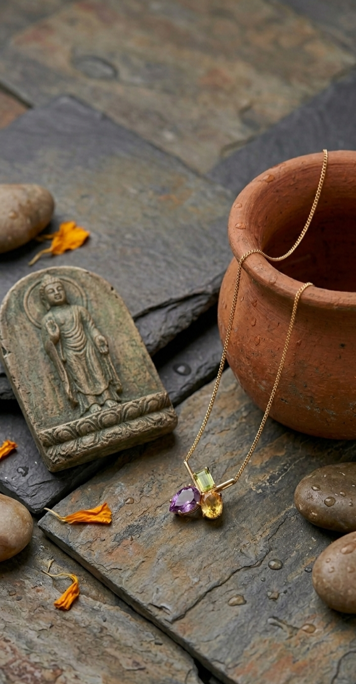 Gold-Plated Chain with Multicolor Stone Pendant