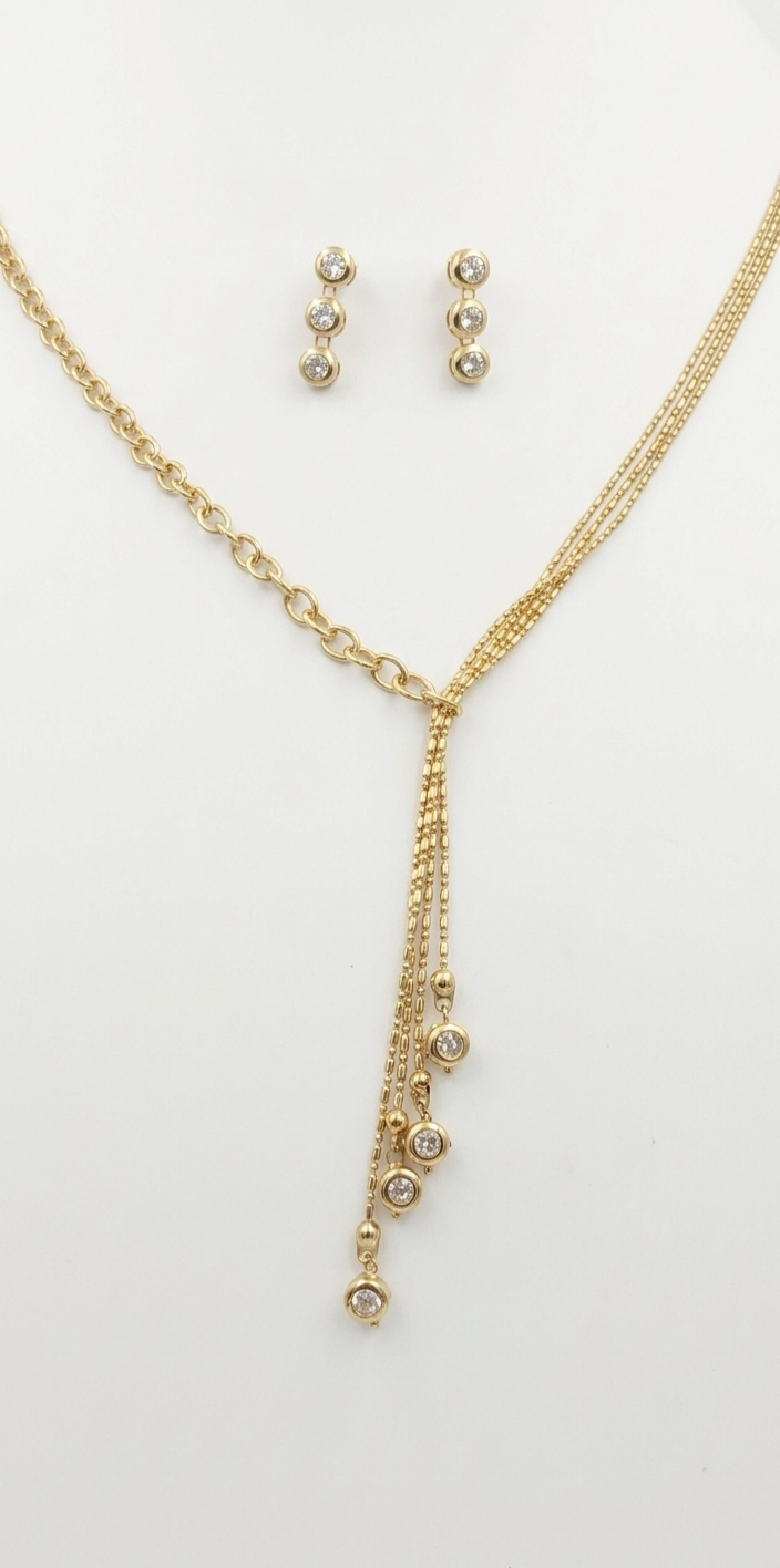 Elegant White Stone Gold-Plated Short Chain Set with Pressing Earrings