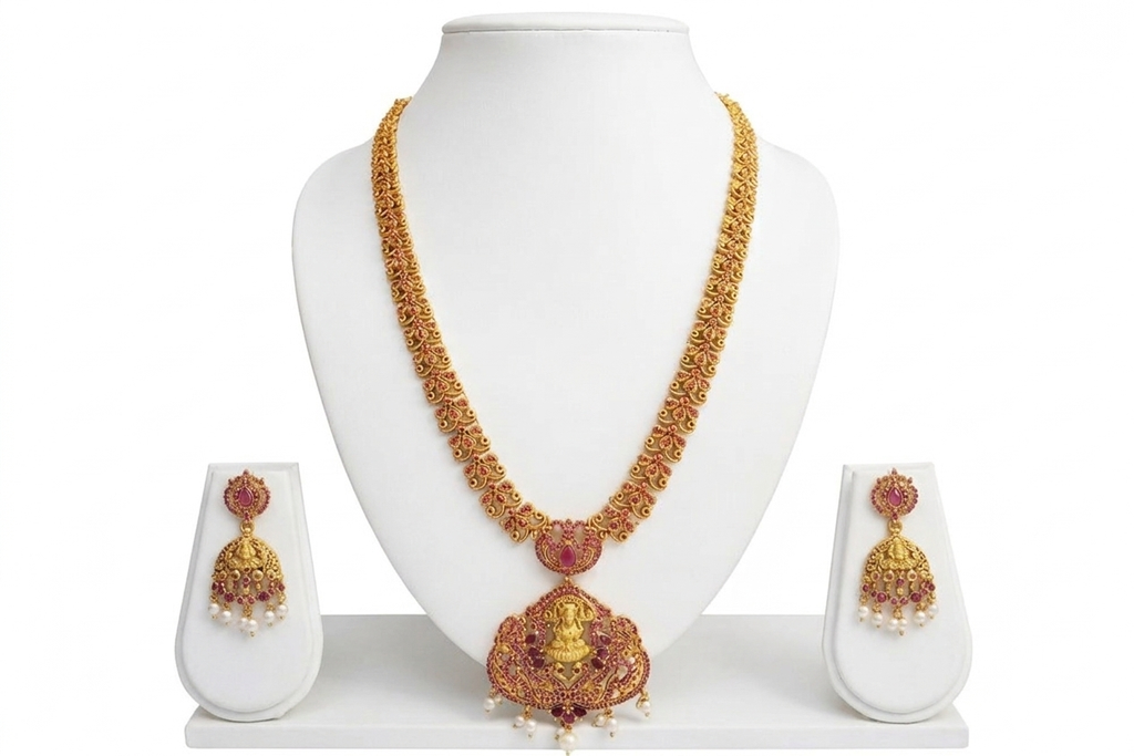 Ruby Stone long necklace Imitation Jewellery Set