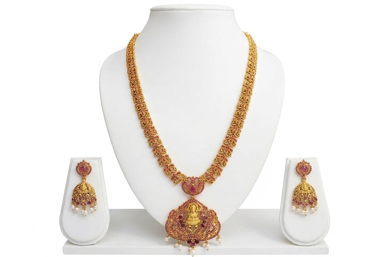 Ruby Stone long necklace Imitation Jewellery Set