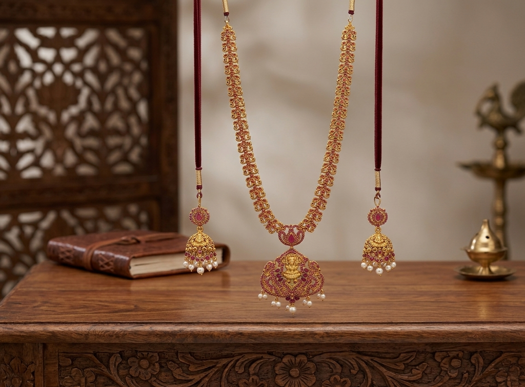 Ruby Stone long necklace Imitation Jewellery Set