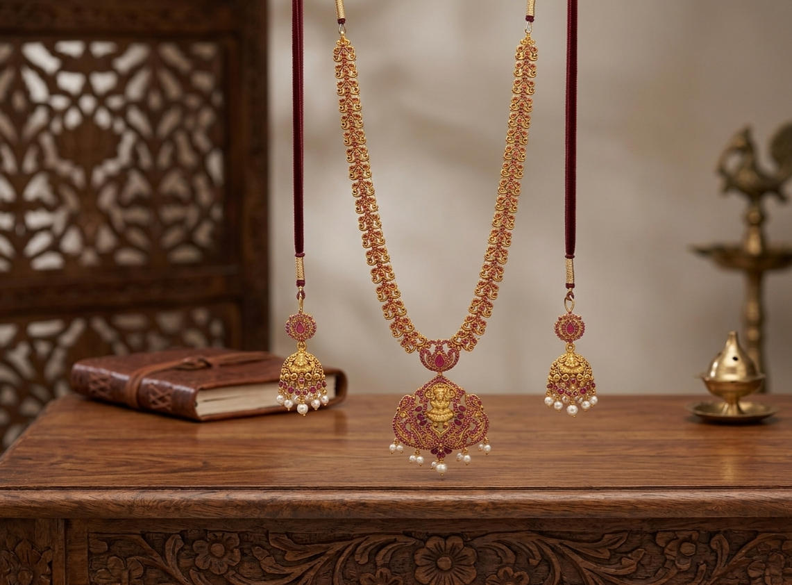 Ruby Stone long necklace Imitation Jewellery Set