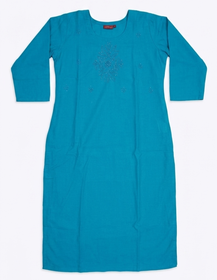 Bead Work Hand Embroidered Cotton Single Kurti
