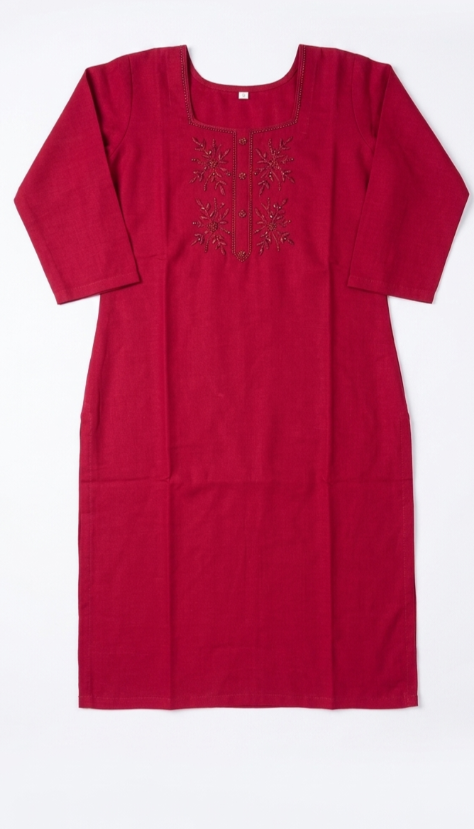 Bead Work Hand Embroidered Cotton Single Kurti