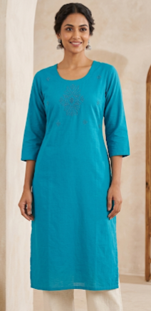 Bead Work Hand Embroidered Cotton Single Kurti