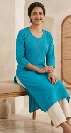Bead Work Hand Embroidered Cotton Single Kurti