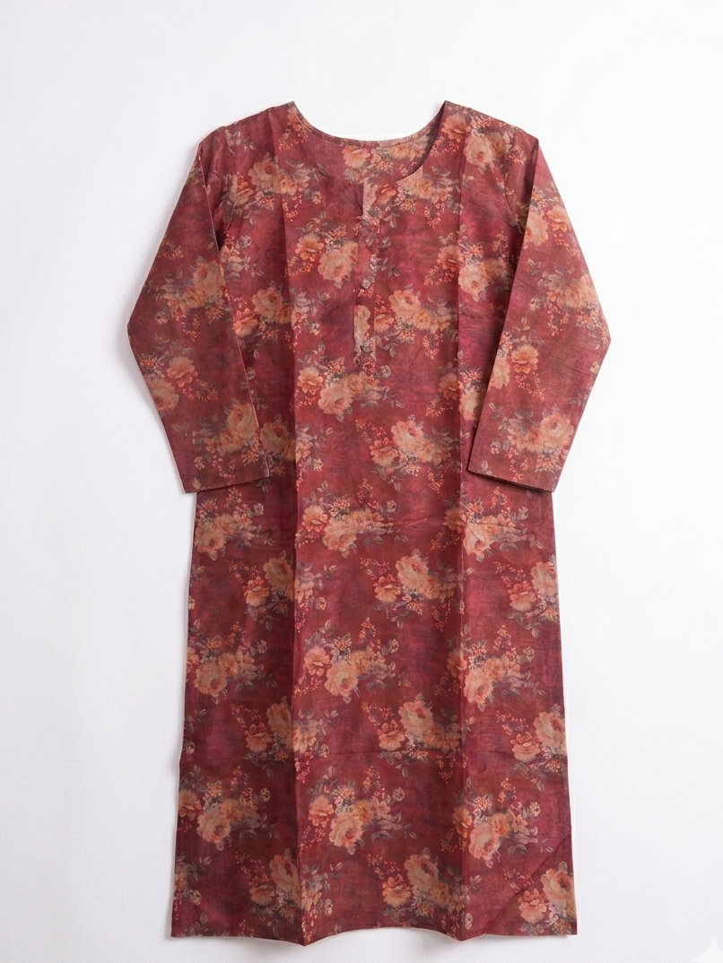 Floral Printed Silk Kurta for Women | Straight Elegant Ethnic Kurti