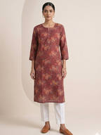 Floral Printed Silk Kurta for Women | Straight Elegant Ethnic Kurti