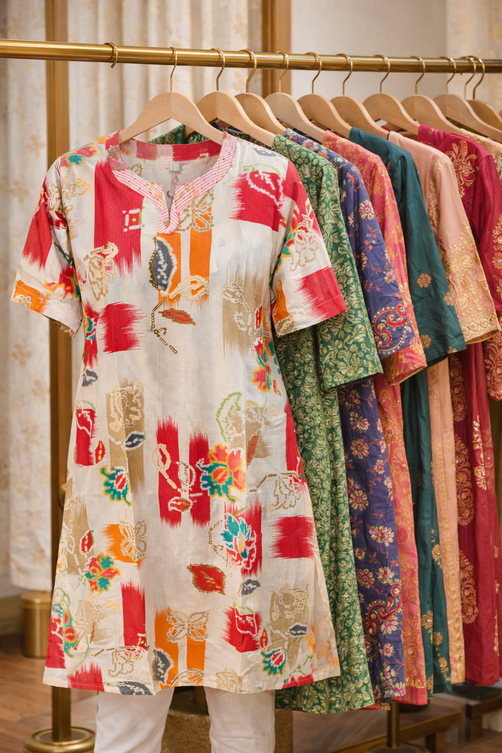 Abstract Ikat Multi Print Straight Cotton Kurta