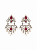 Intricate Oxidised Cow Design Earrings with Pearl Drops