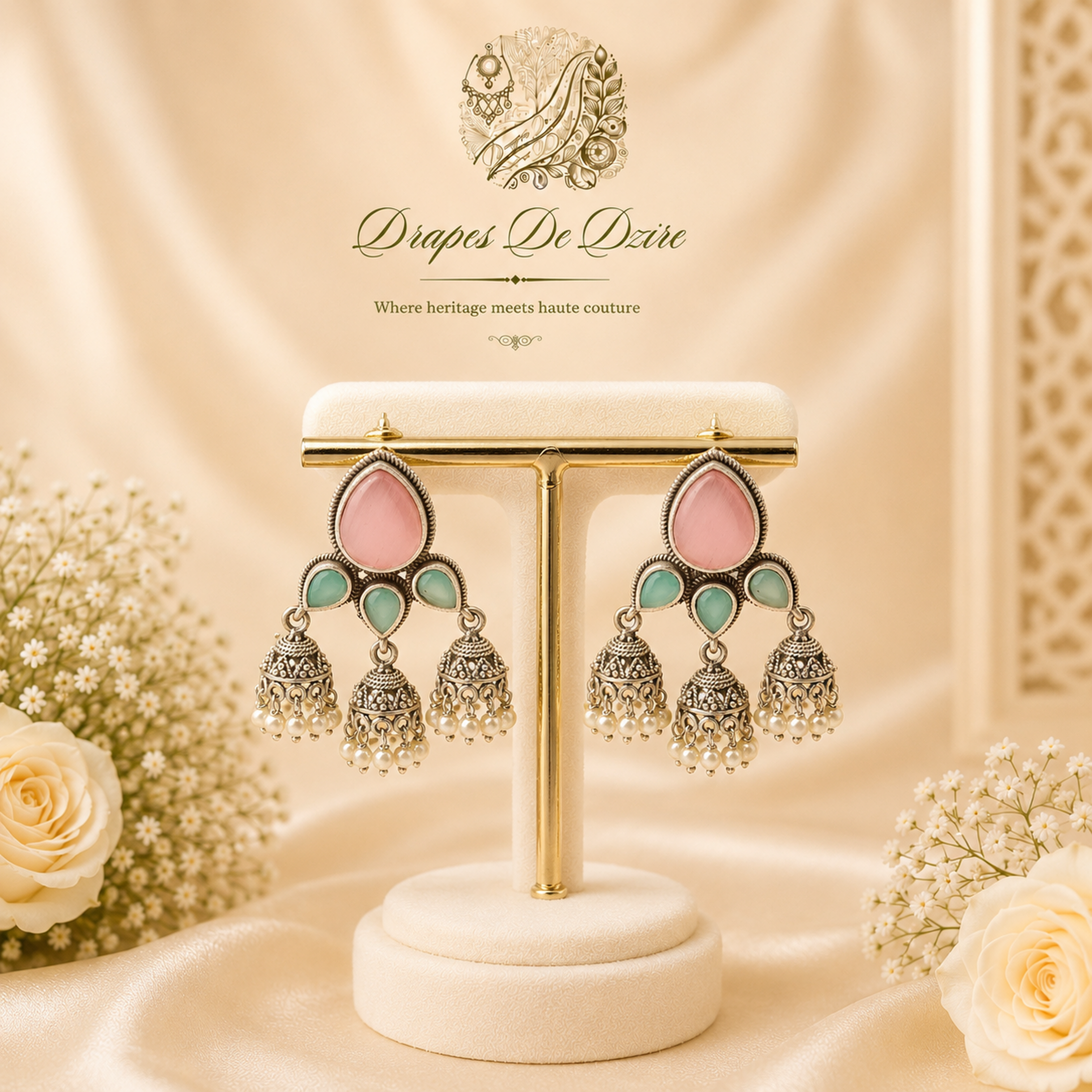 Traditional Oxidized Silver Jhumka Earrings (Vibrant Multi-Color Variants)