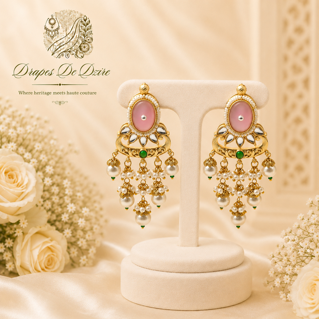 Elegant Gold-Plated Meenakari & Pearl Chandbali Earrings
