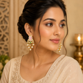 Elegant Gold-Plated Meenakari & Pearl Chandbali Earrings