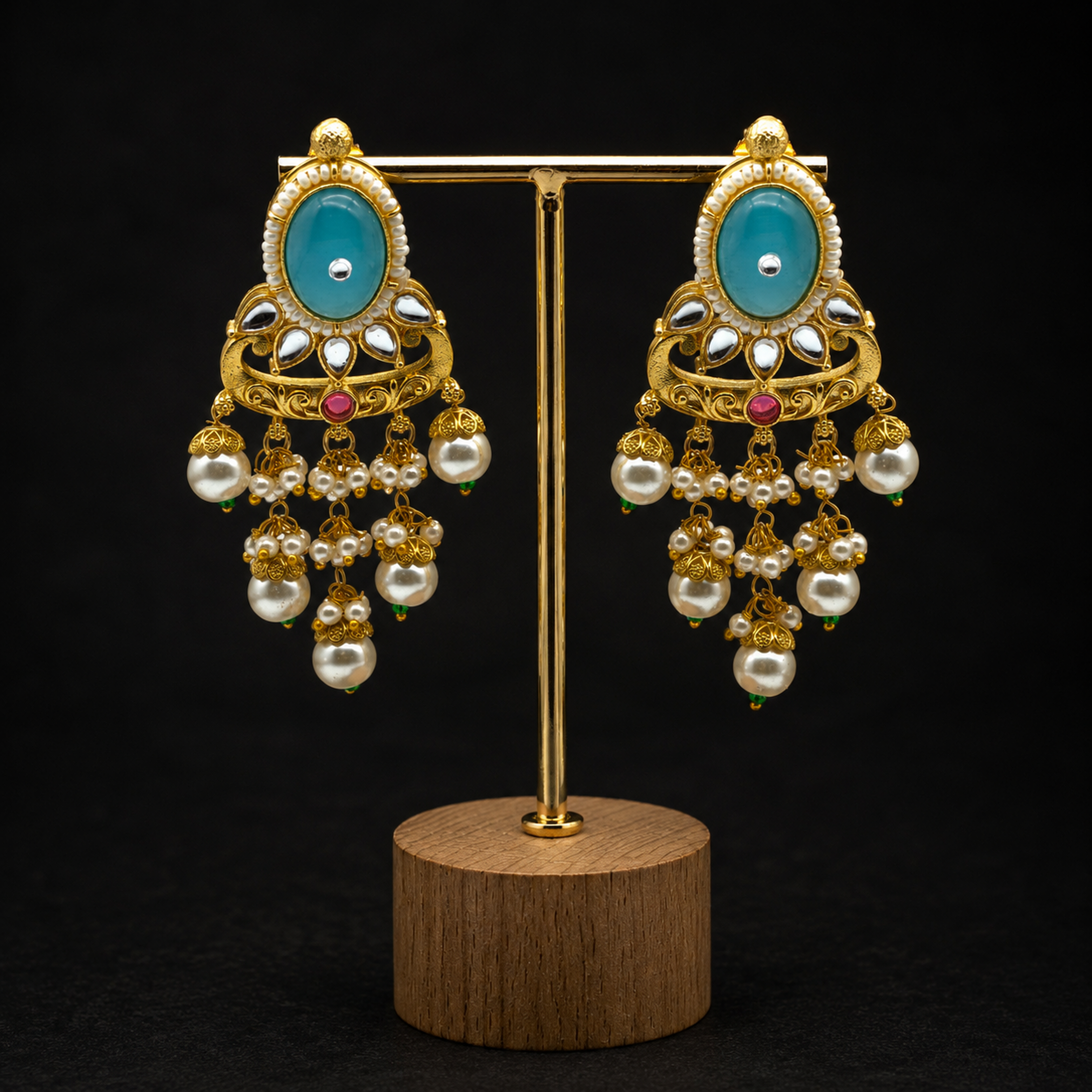 Elegant Gold-Plated Meenakari & Pearl Chandbali Earrings