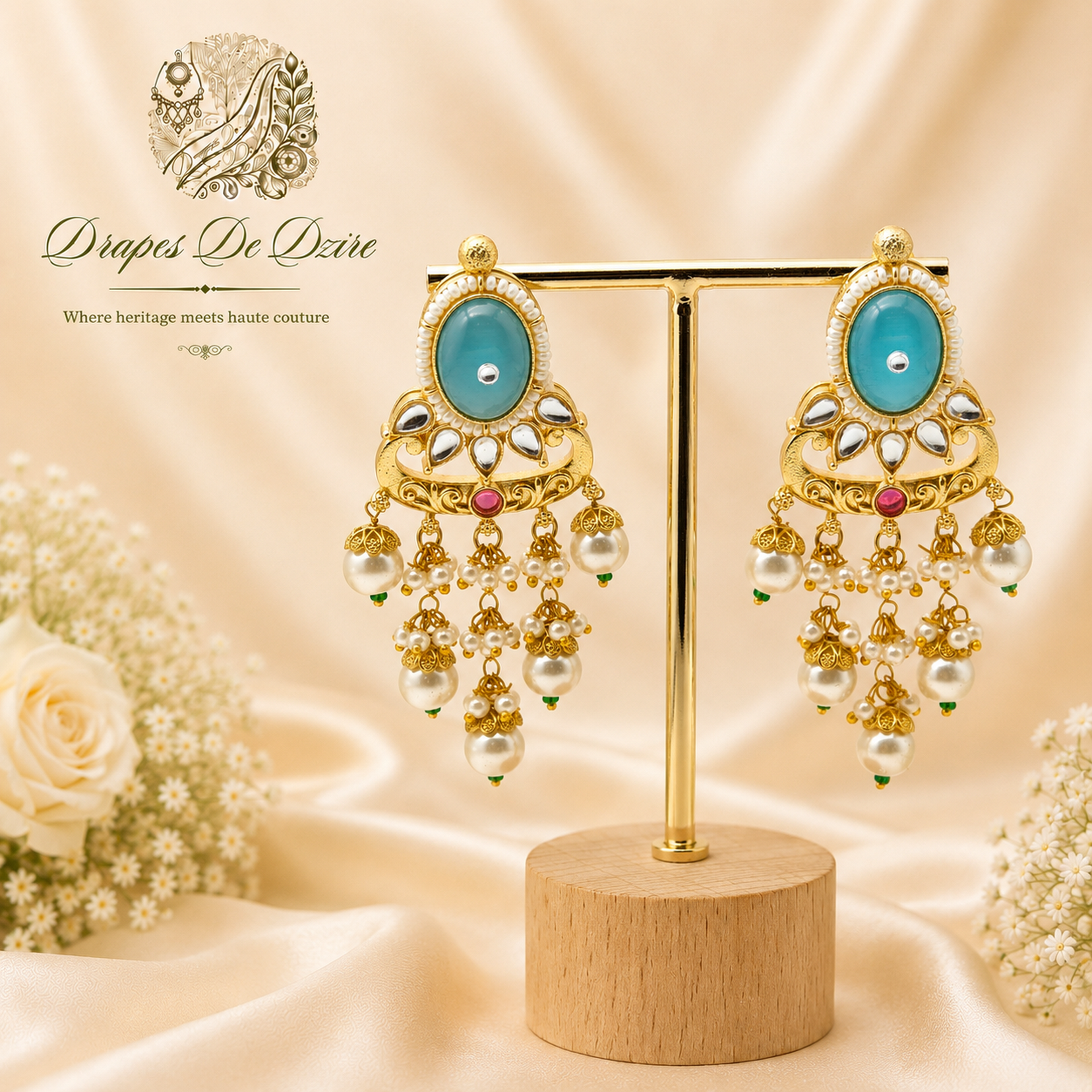 Elegant Gold-Plated Meenakari & Pearl Chandbali Earrings