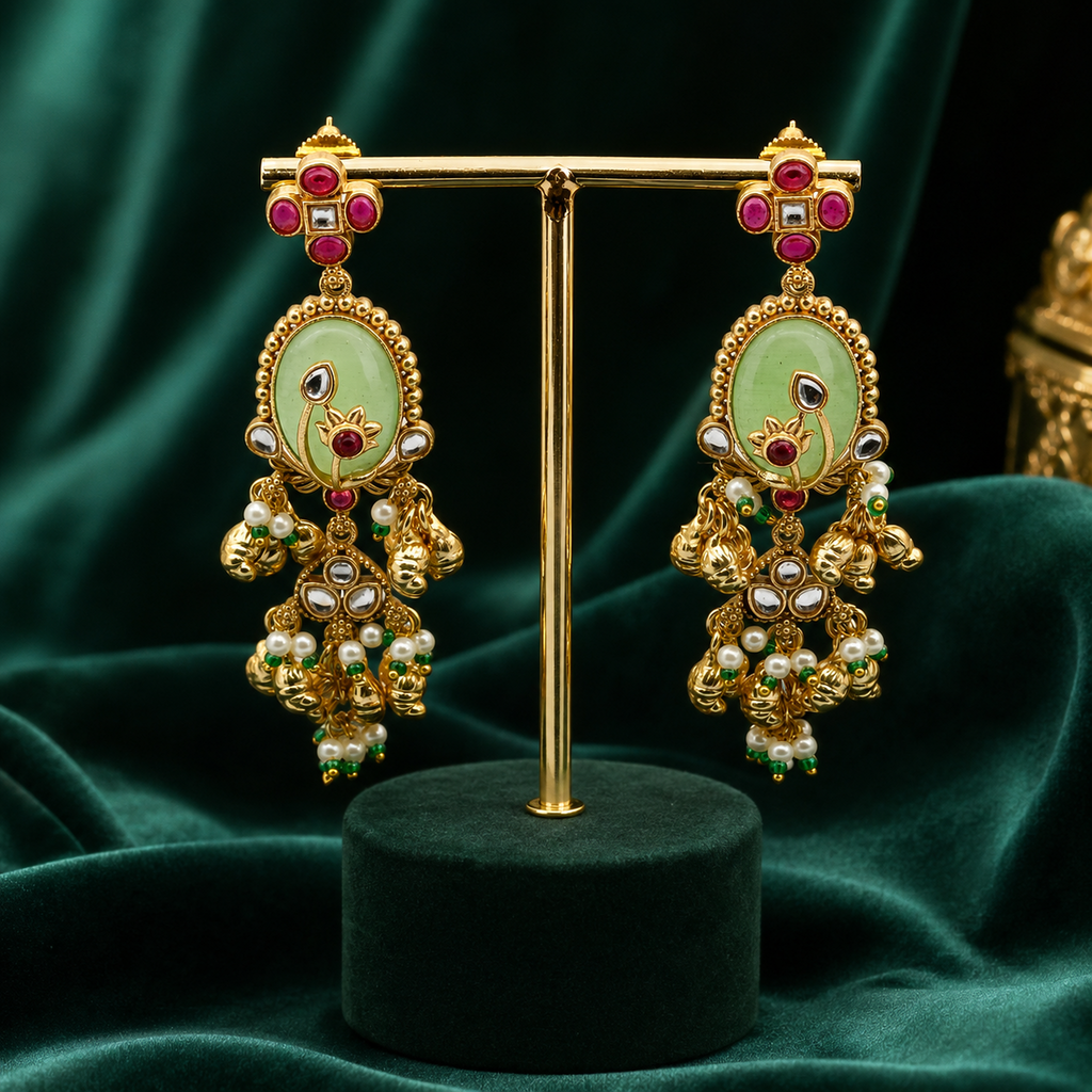 Premium Indian Festive Chandbali Drop Earrings (3 Vibrant Color Variants)
