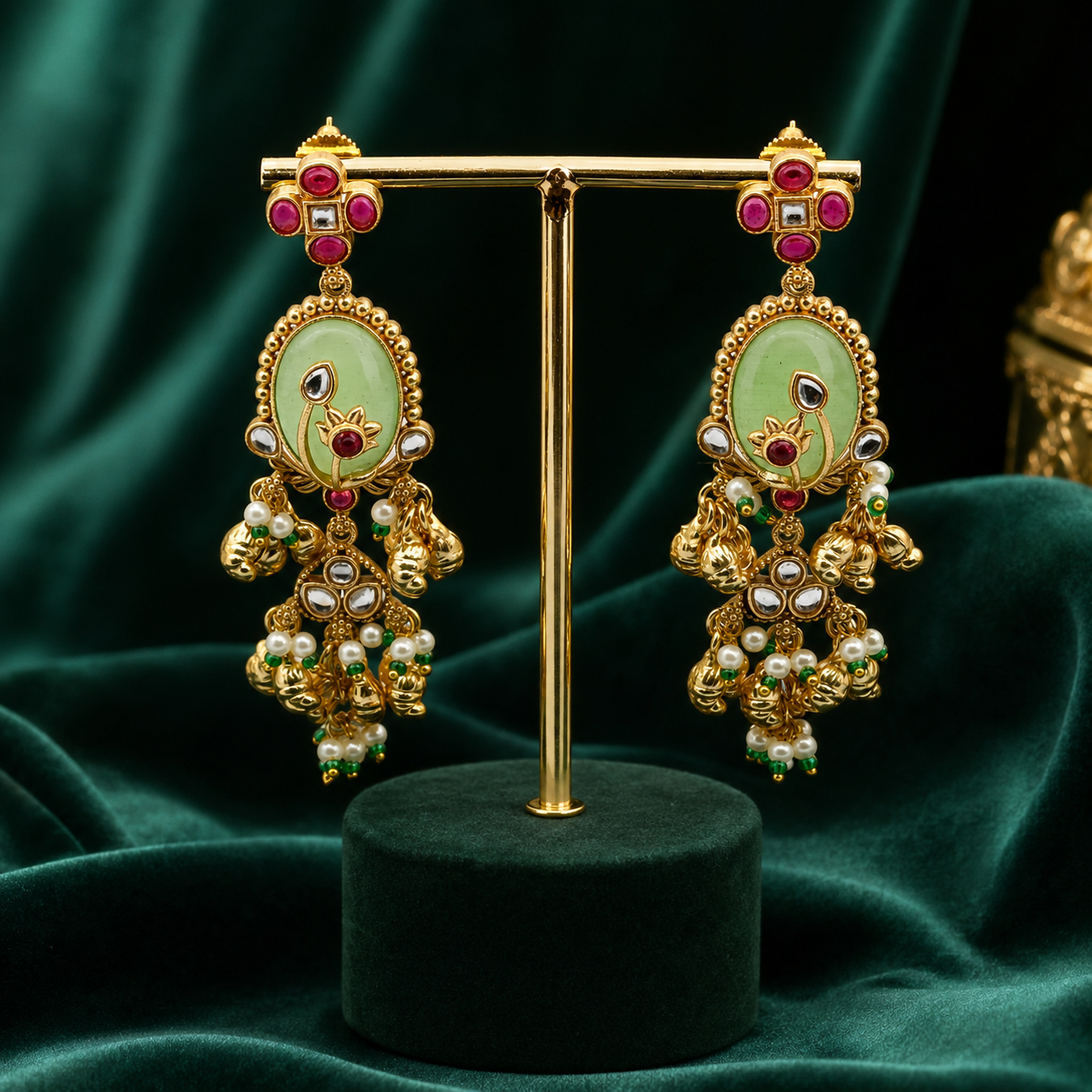 Premium Indian Festive Chandbali Drop Earrings (3 Vibrant Color Variants)