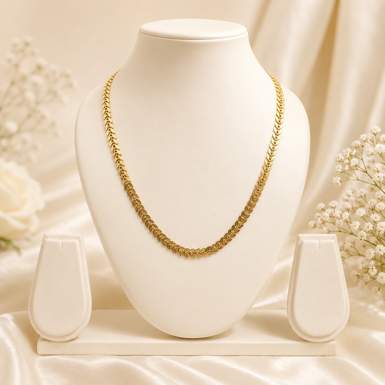 Fashionable Leaf Design Weightless Gold-Plated Short Chain