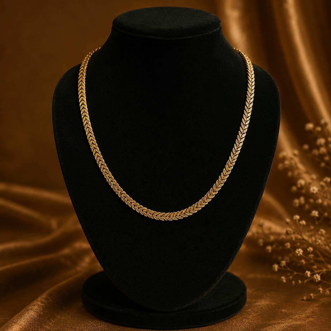 Fashionable Leaf Design Weightless Gold-Plated Short Chain