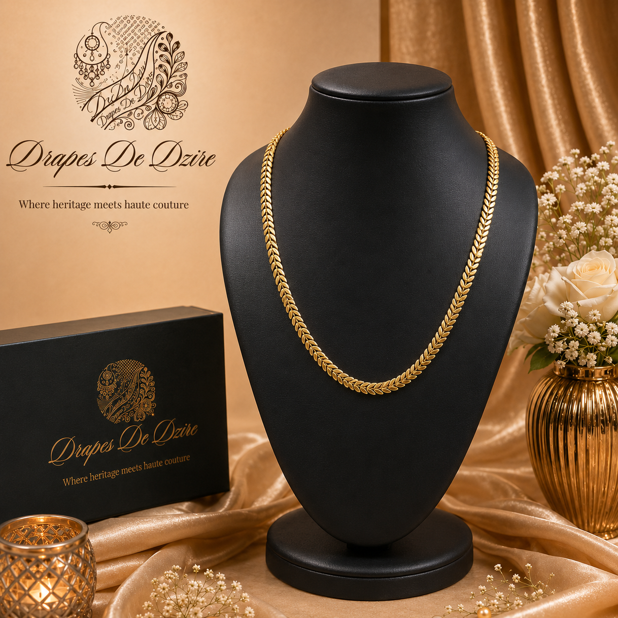 Fashionable Leaf Design Weightless Gold-Plated Short Chain