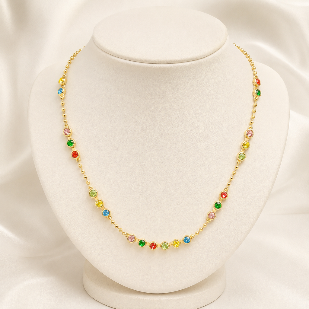 Vibrant Multi-Color Gold-Plated Weightless Short Chain