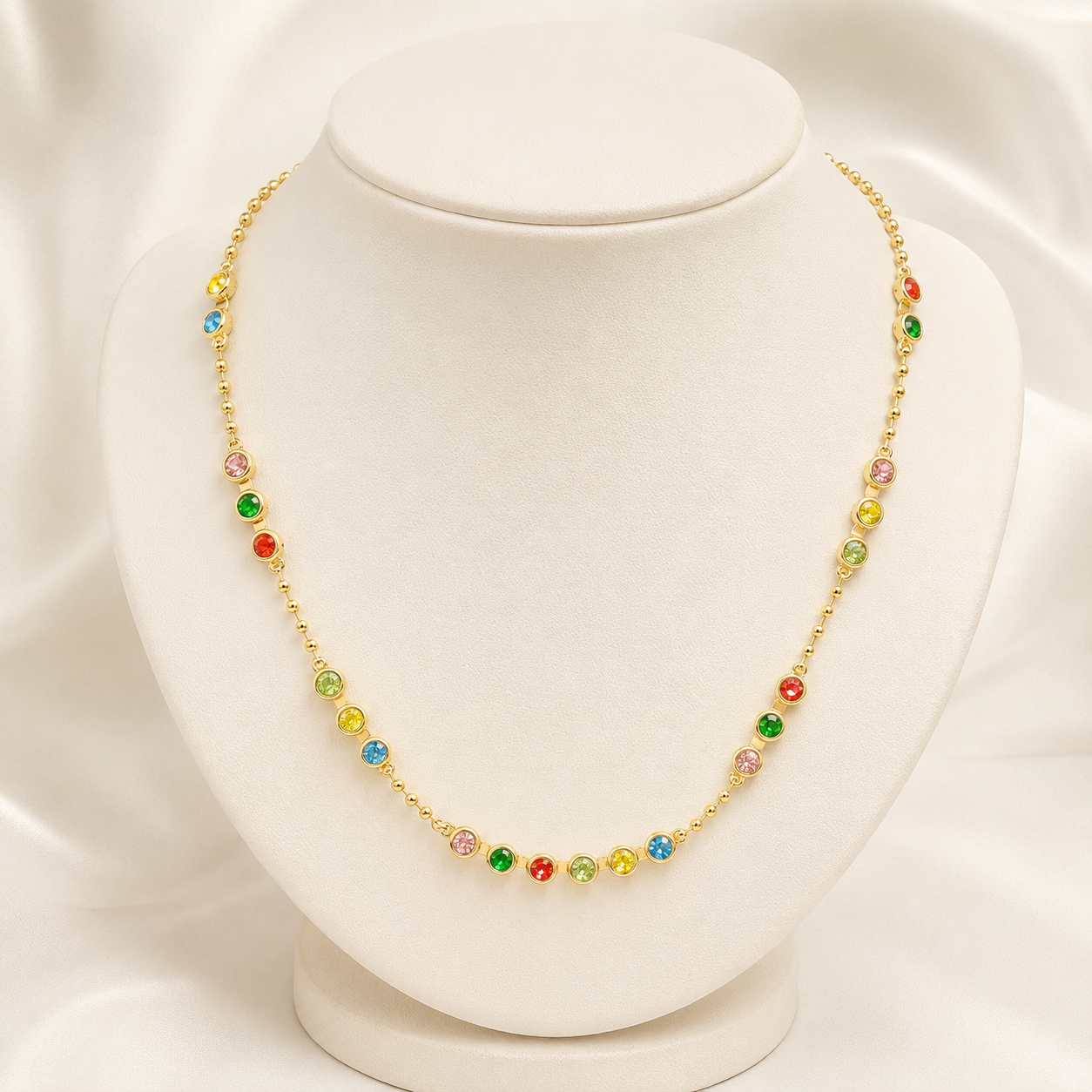 Vibrant Multi-Color Gold-Plated Weightless Short Chain
