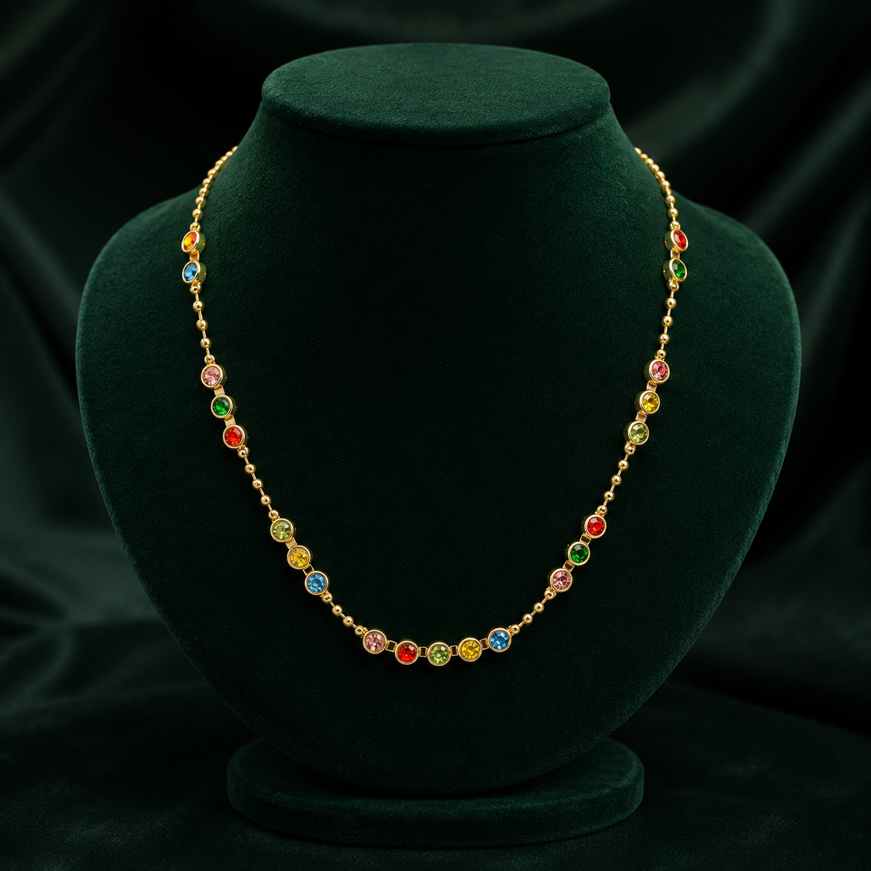 Vibrant Multi-Color Gold-Plated Weightless Short Chain