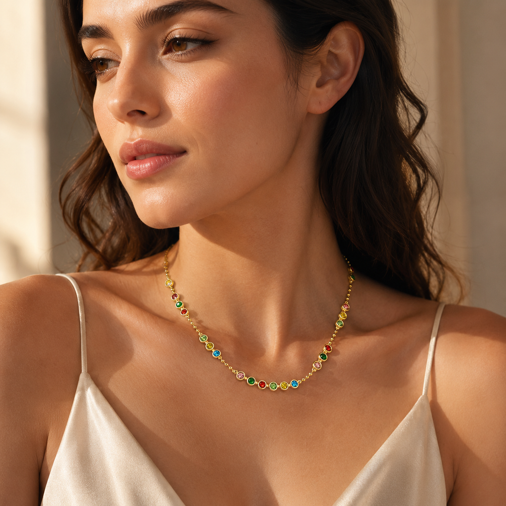 Vibrant Multi-Color Gold-Plated Weightless Short Chain