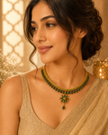 Gold-Tone Green Stone Floral Choker Necklace