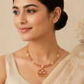 White Pearl & Maroon Stone Brass Short Choker Necklace