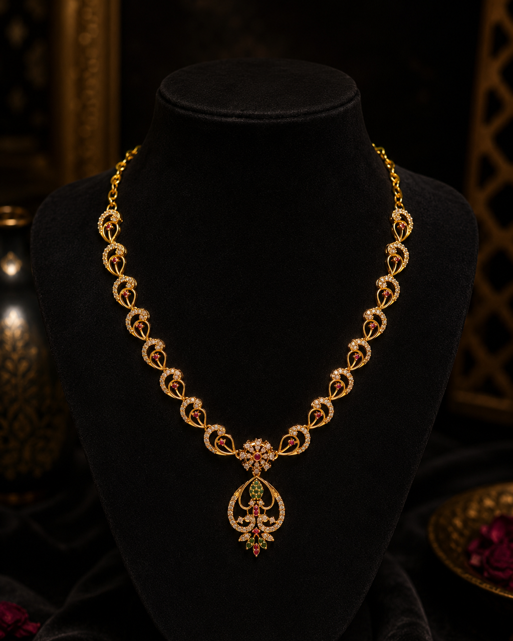 Heart-Shaped Twin Peacock Gold-Plated Short Necklace