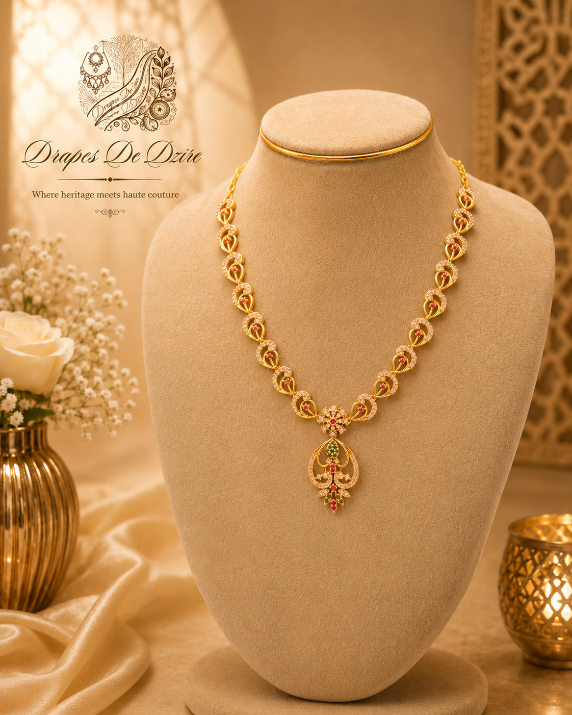 Heart-Shaped Twin Peacock Gold-Plated Short Necklace