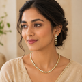 Dainty White Stone Gold-Plated Weightless Short Chain Set with Pressing Earrings