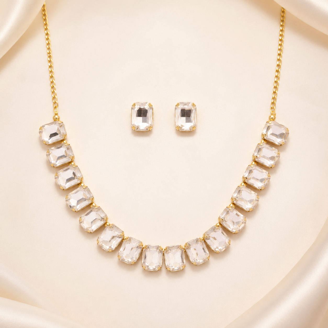 Clear Stone Gold-Plated Minimalist Necklace Set