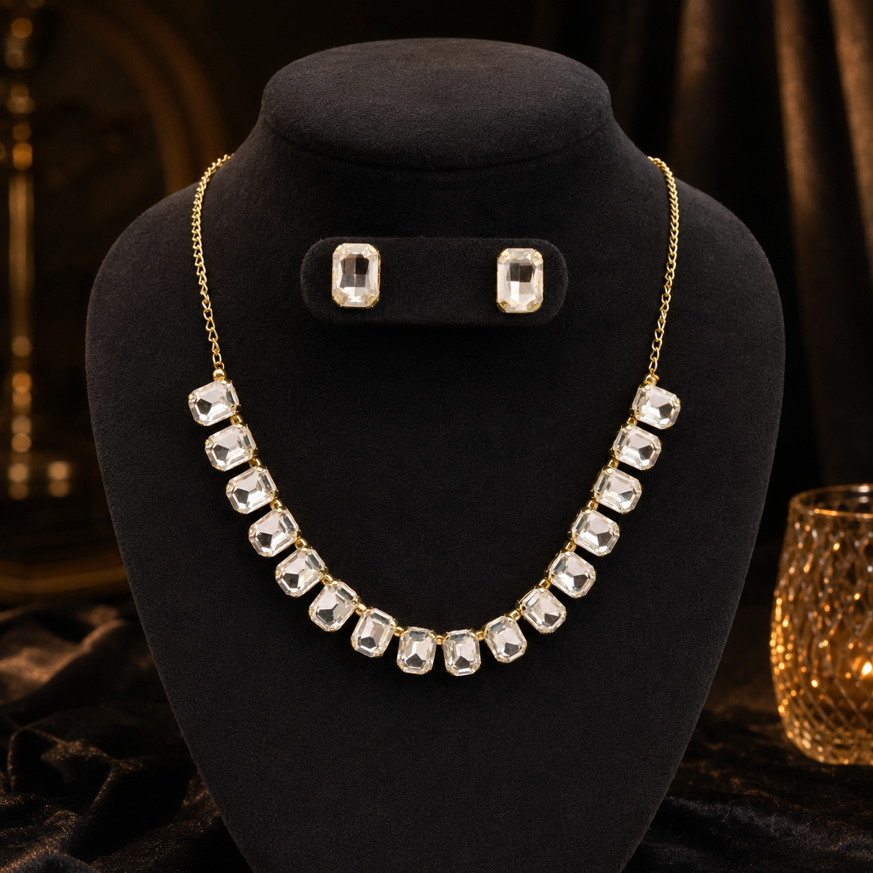 Clear Stone Gold-Plated Minimalist Necklace Set