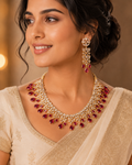 Elegant White & Pink Gold-Plated Statement Choker Set with Pressing Earrings