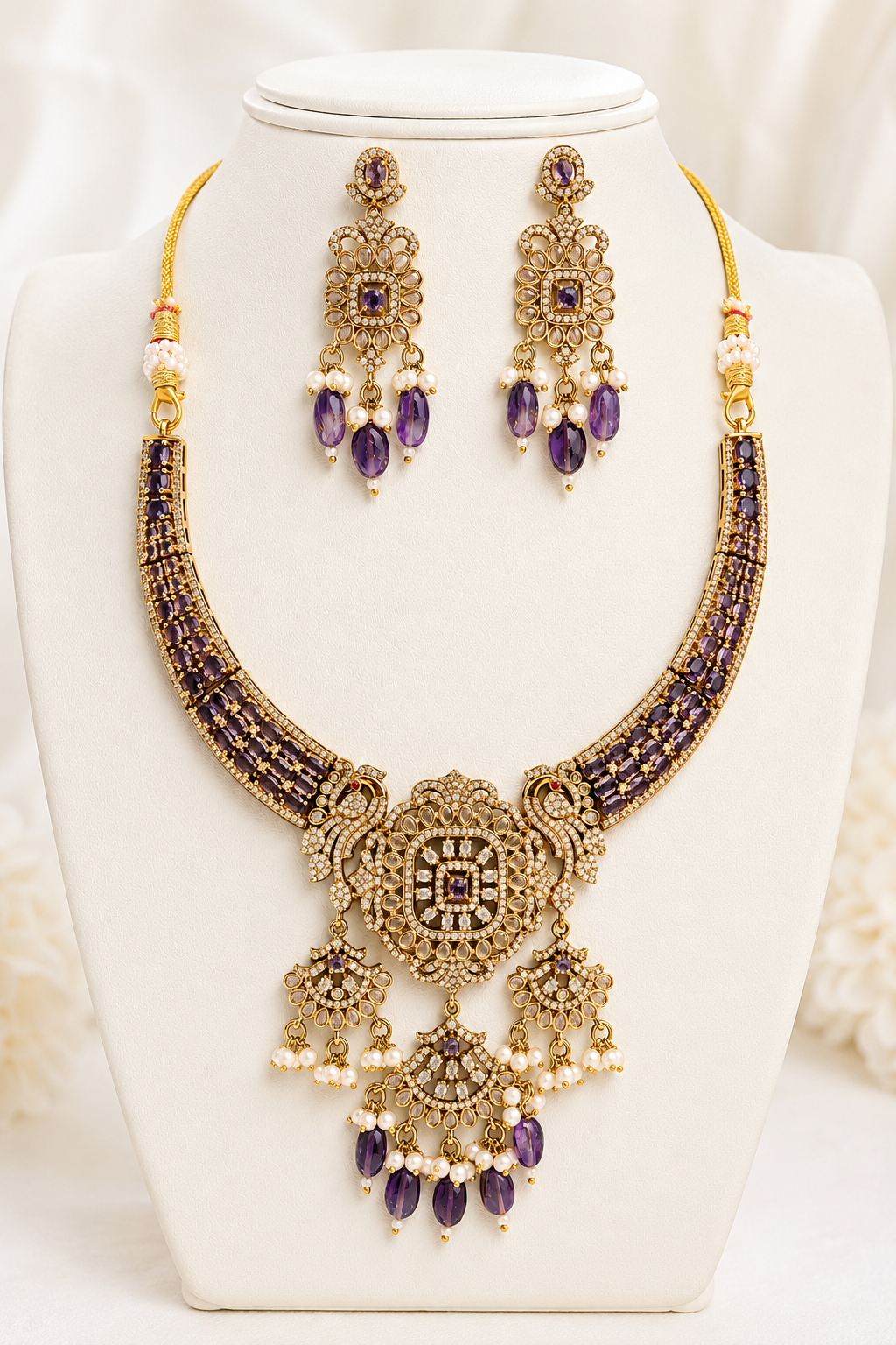 Lavender Pastel Choker Set with Pressing Earrings