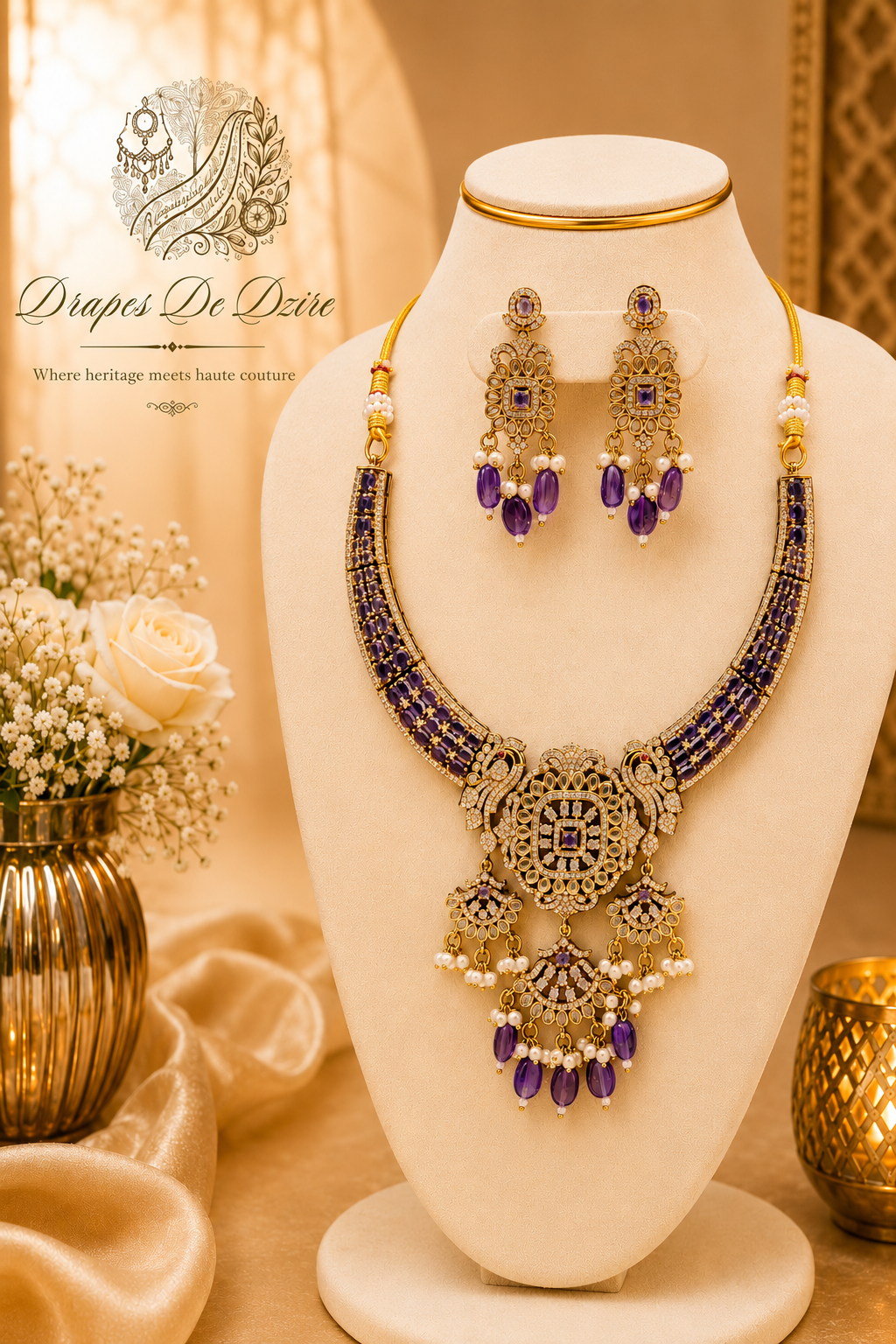 Lavender Pastel Choker Set with Pressing Earrings