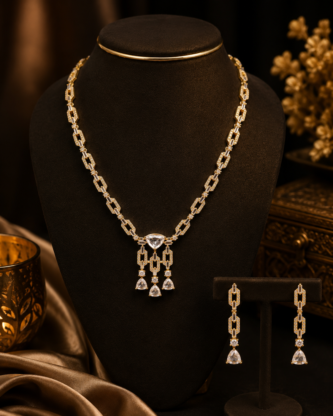 White Stone Gold-Plated Minimalist Necklace Set