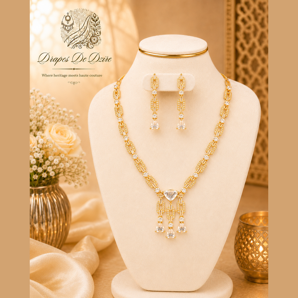 White Stone Gold-Plated Minimalist Necklace Set