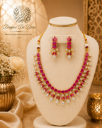 Brass White & Maroon Stone Short Choker Set with Pressing Earrings
