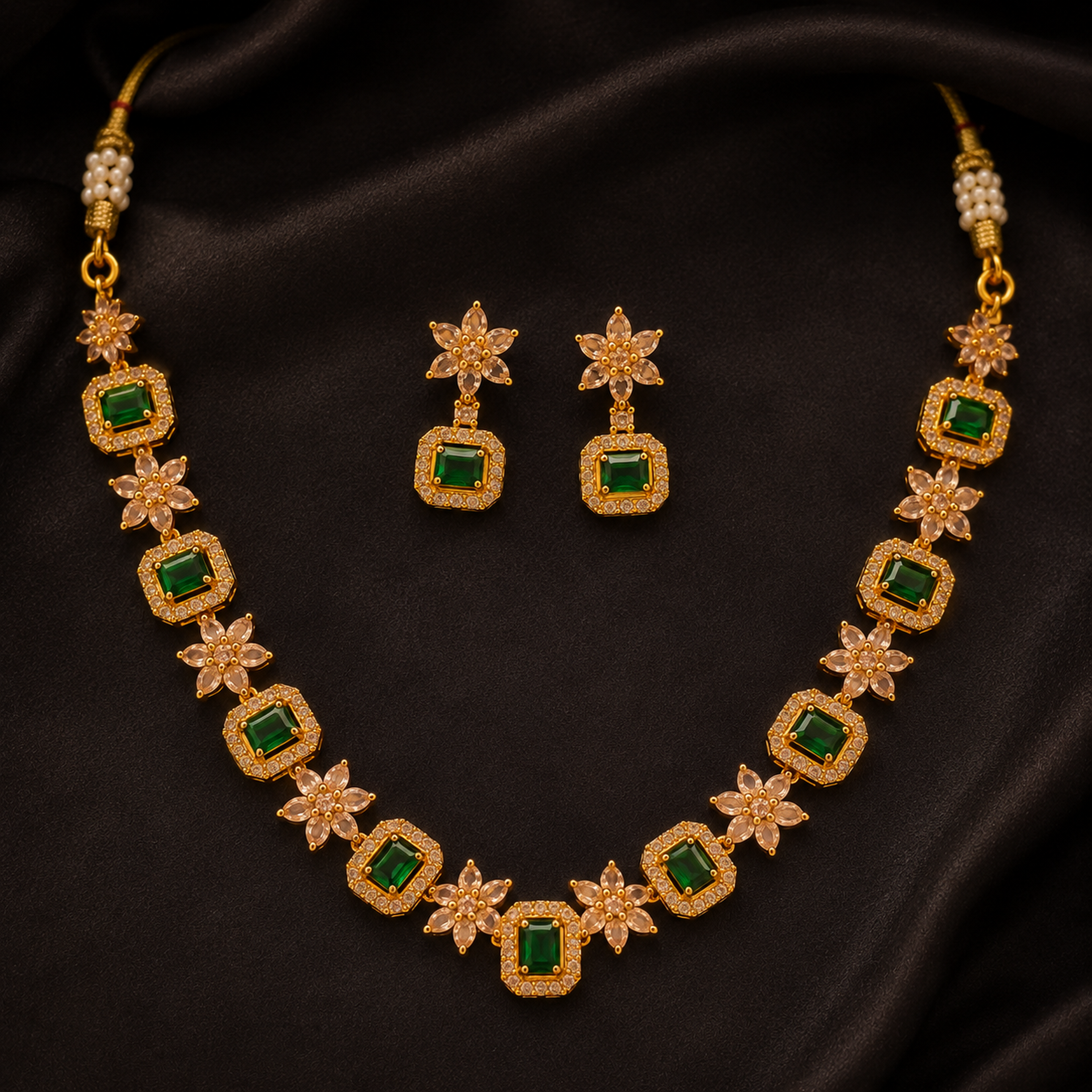 Refined Contemporary Green & White Stone Necklace Set