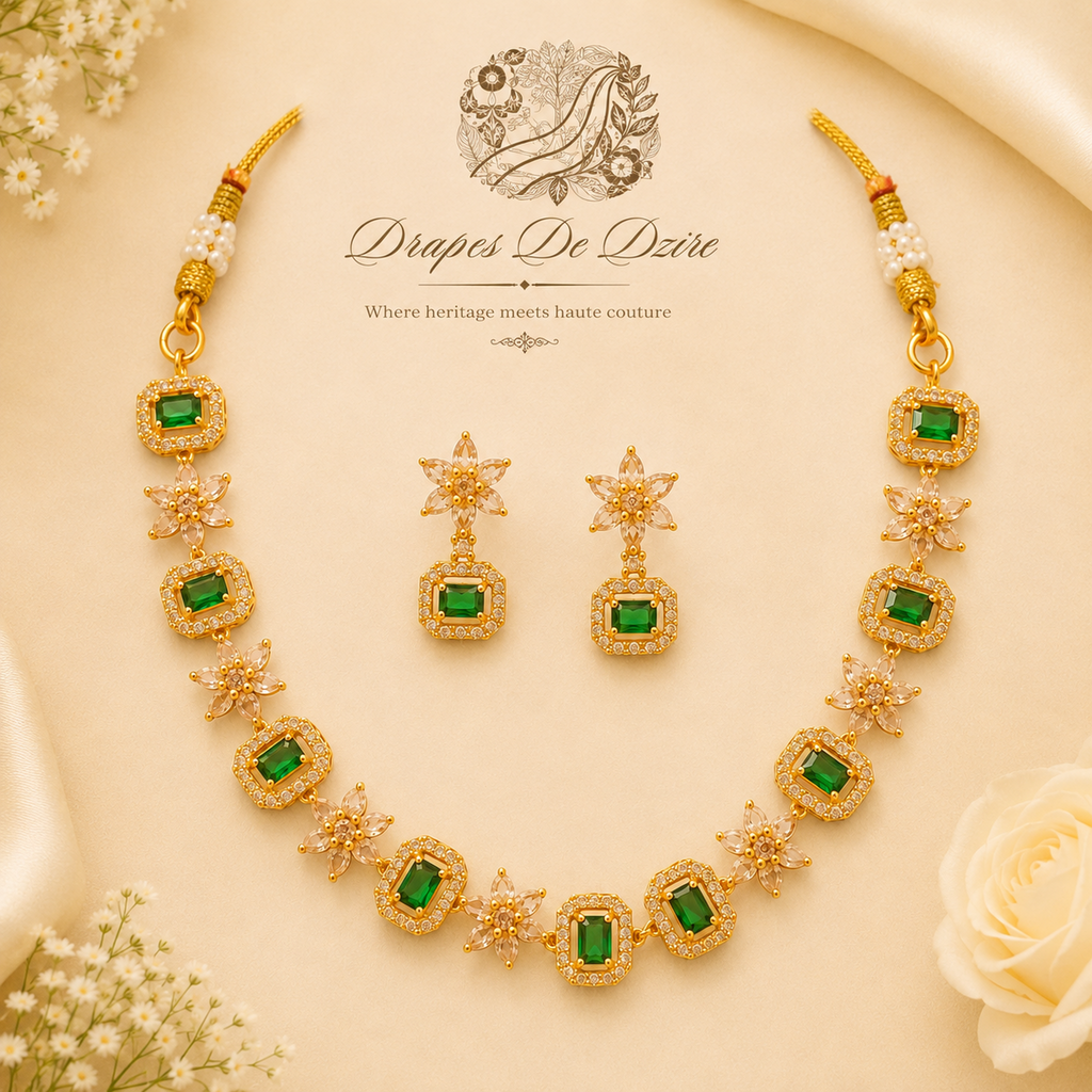 Refined Contemporary Green & White Stone Necklace Set