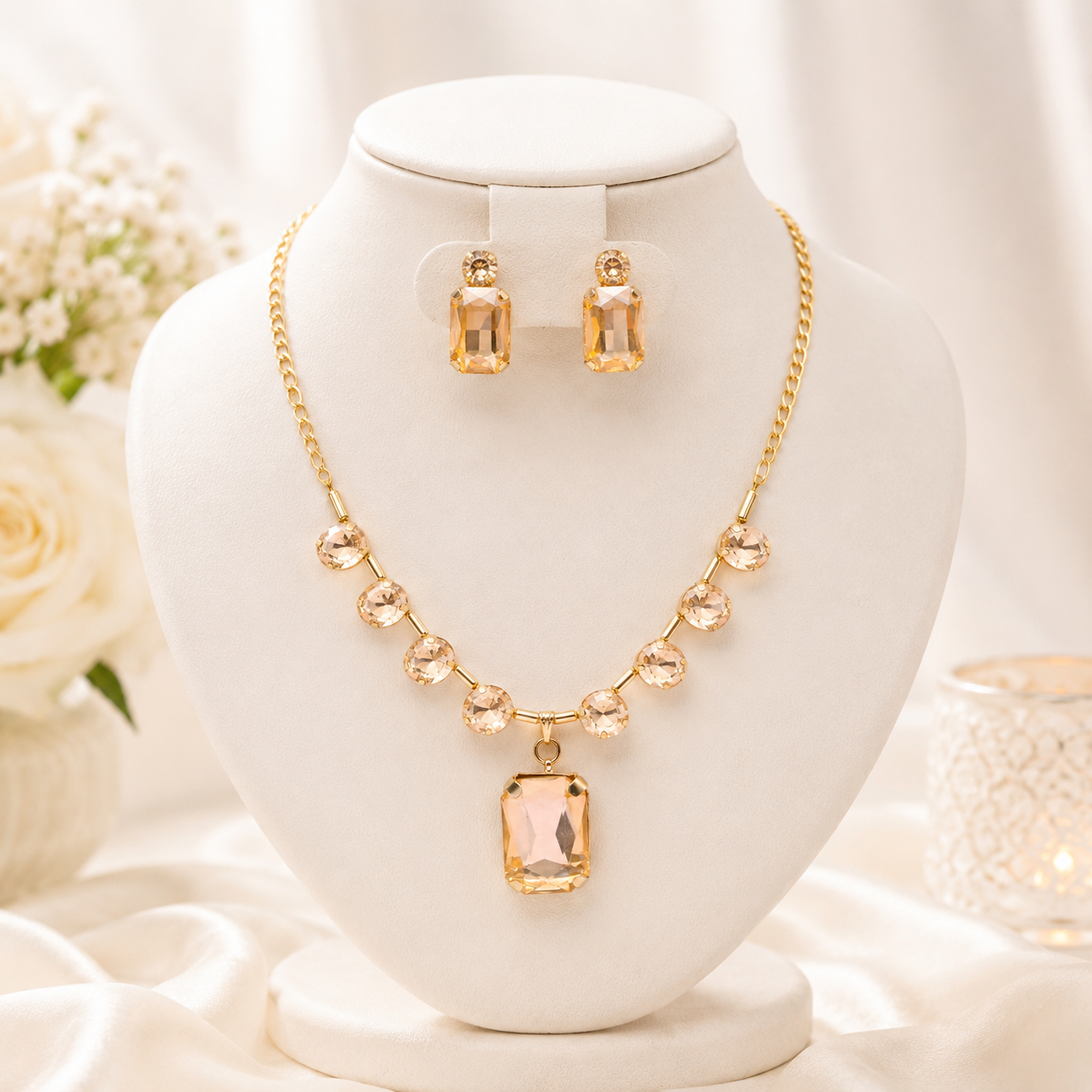 Champange Crystal Pendant Set